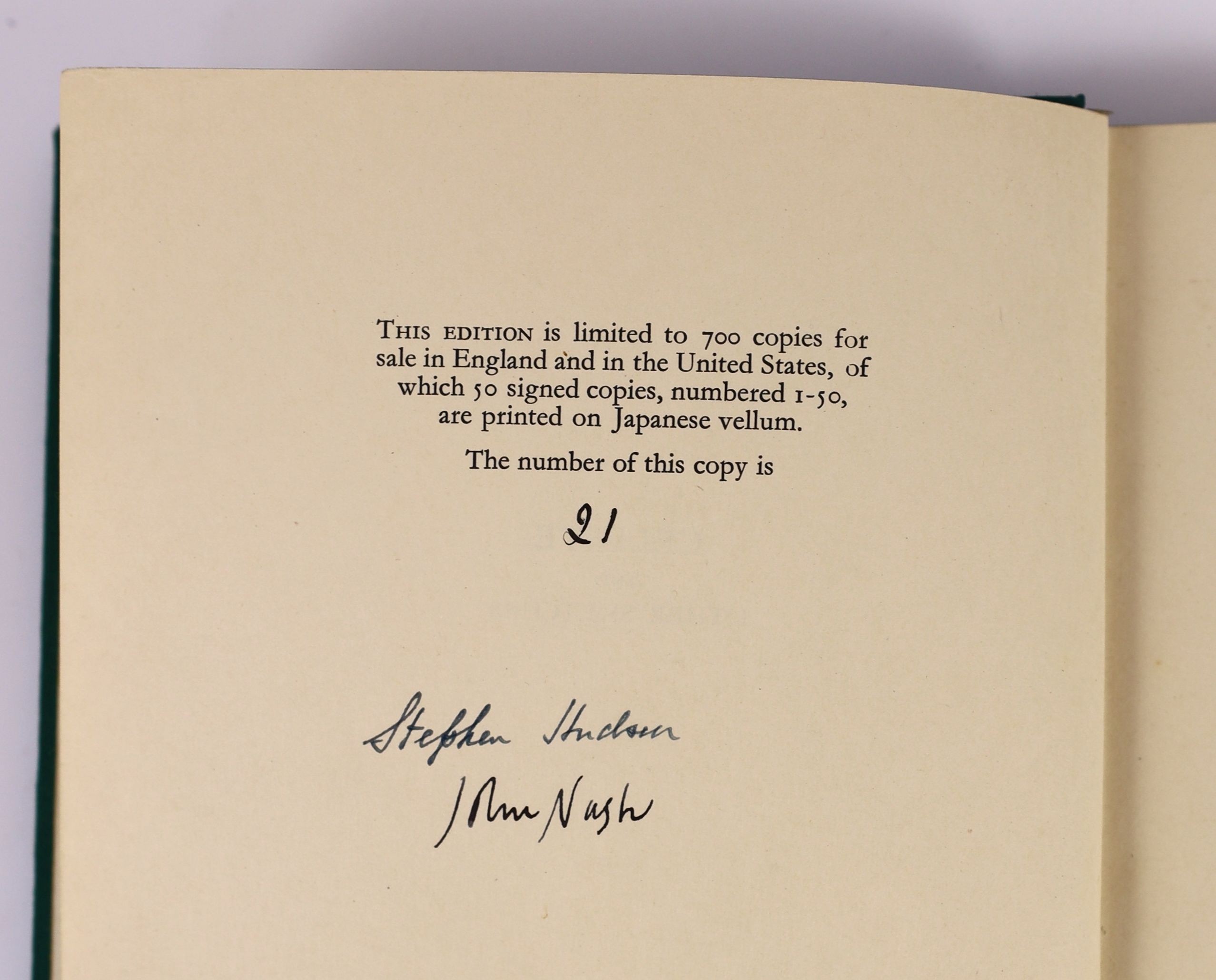 Hudson, Stephen - Céleste and Other Sketches. 1st and Limited edition, one of 50, on Japanese vellum. Signed by both author and illustrator, John Nash. 6 illustrated plates bound-in, plus a duplicate set loose in guard a